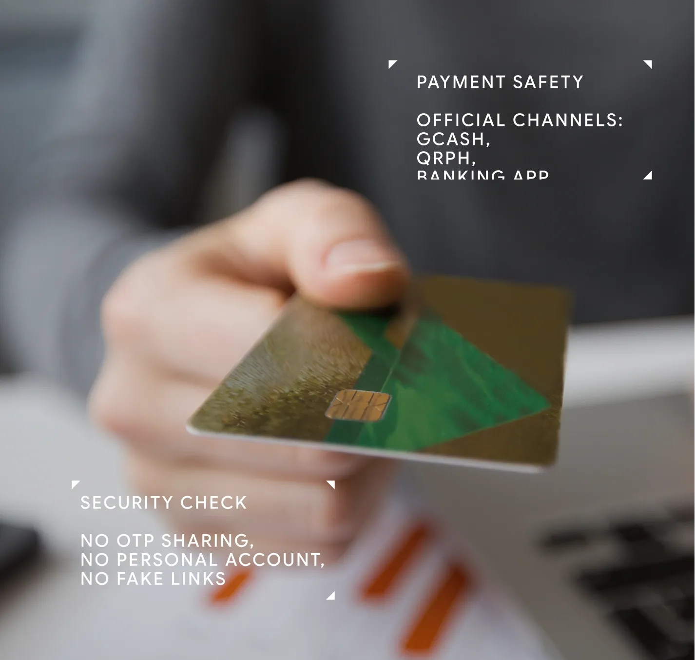 Official payment channels — GCash, Grab, BPI, Maya. Security check: no OTP sharing, no fake links.